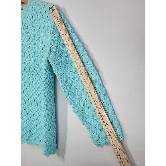 VTG Cuddle Knit Cardigan Sweater M Blue Nubby 60s Cottage Coquette Rockabilly - Picture 12 of 12